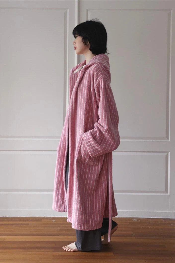 Retro Hooded Stripe Bath Robe, 100% ORGANIC Long-stapled Cotton - Image 2