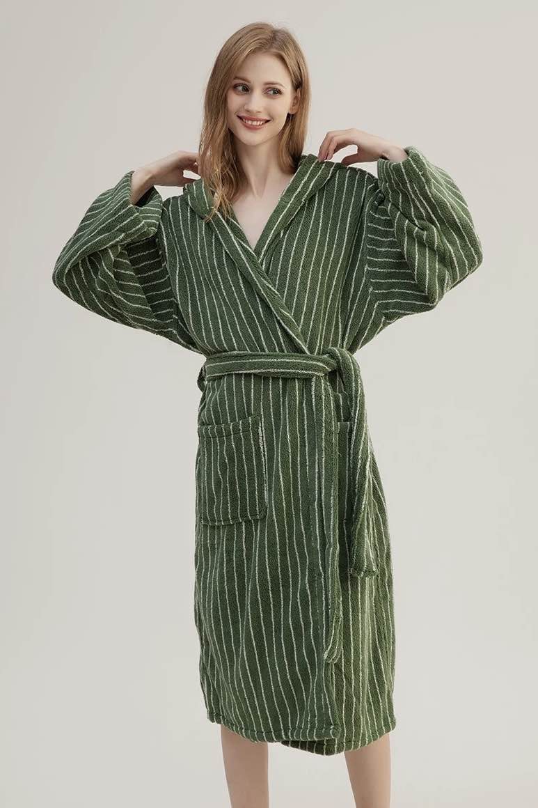 Retro Hooded Stripe Bath Robe, 100% ORGANIC Long-stapled Cotton - Image 5