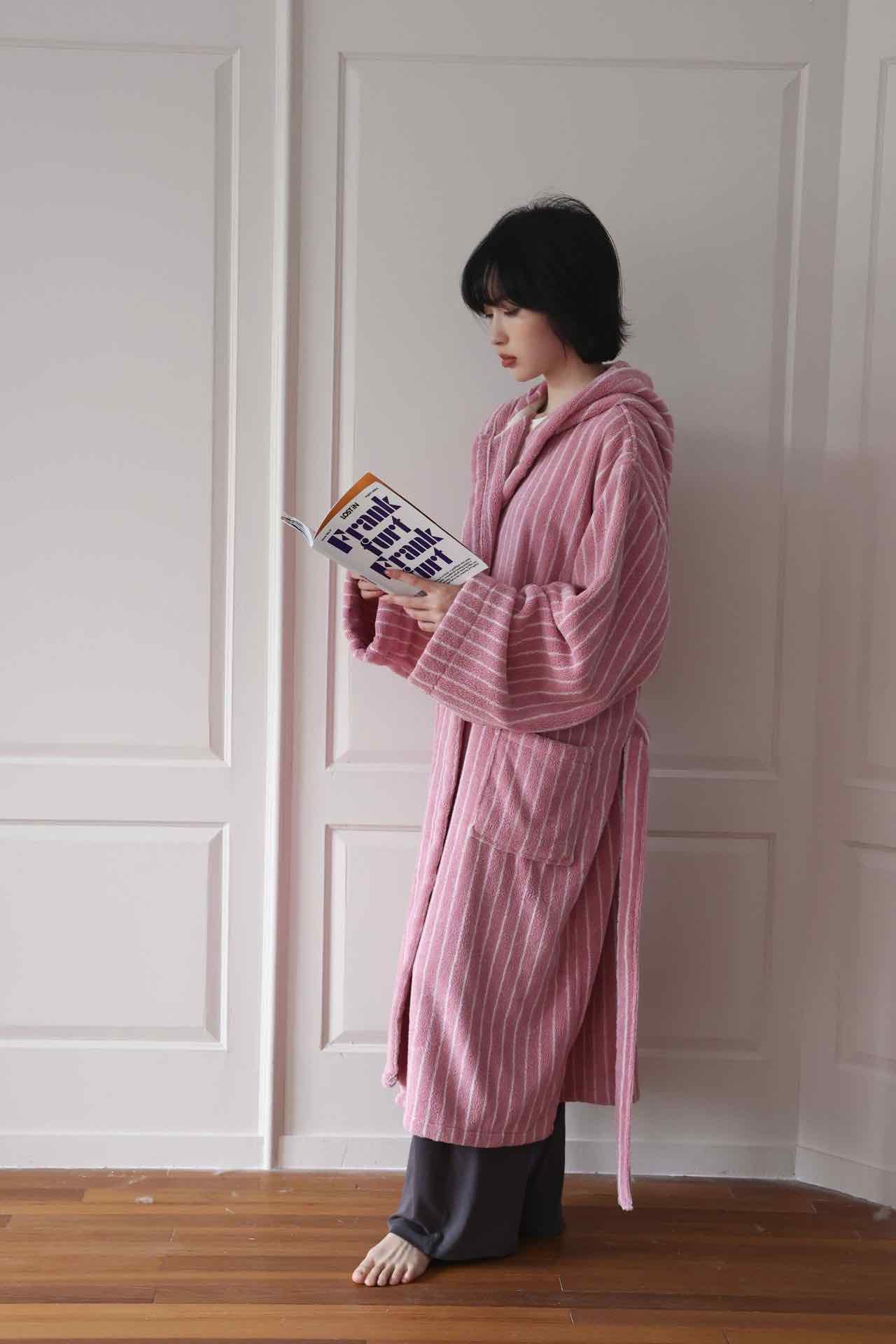 Retro Hooded Stripe Bath Robe, 100% ORGANIC Long-stapled Cotton - Image 6