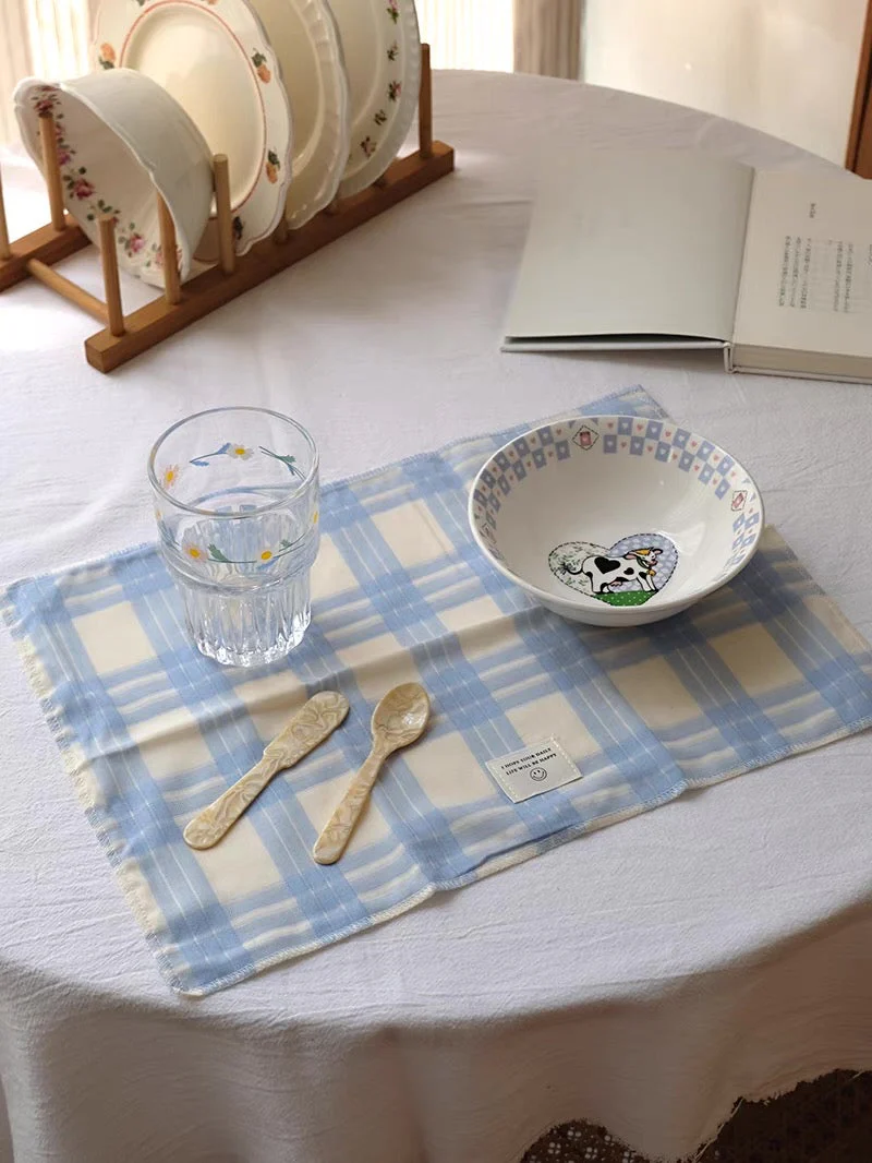 Retro Pastel Blue Checker Placemat for Dopamine Table Setting - Image 2