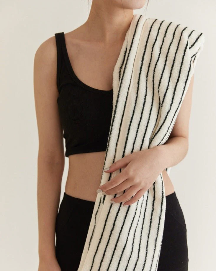 Retro Style 100% ORGANIC Combed Cotton Striped Bath Towel - Image 5