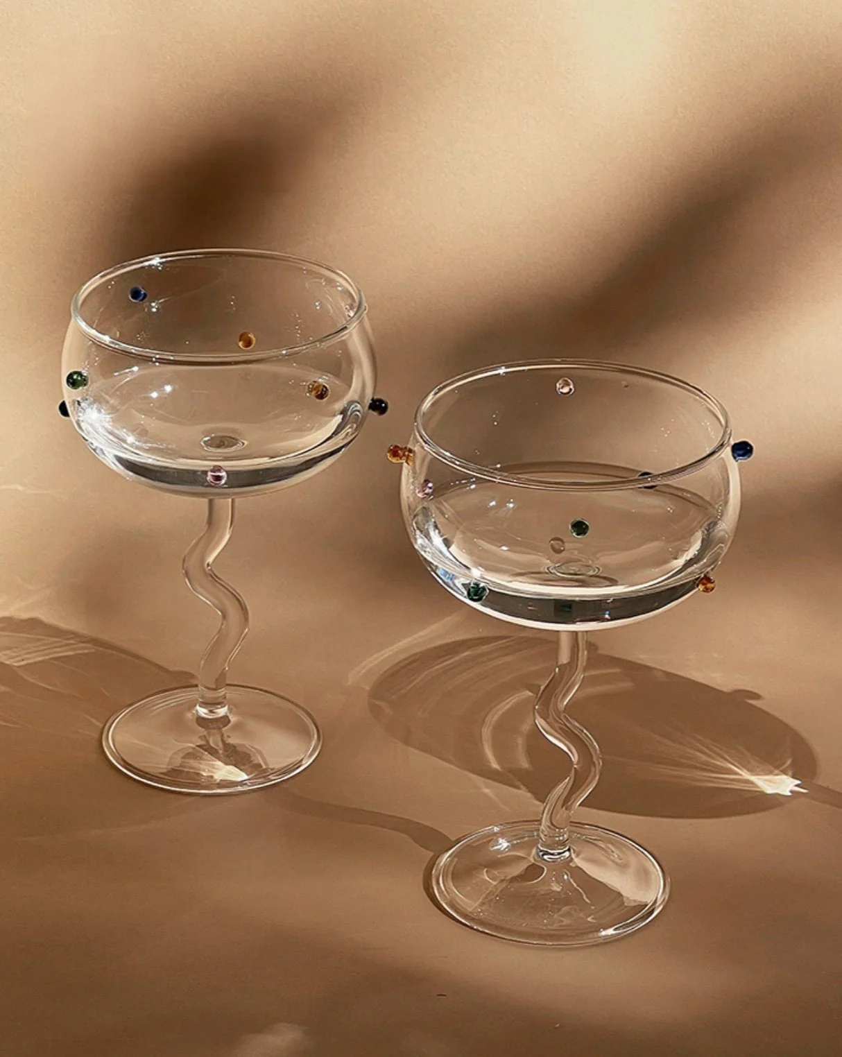 Set Of 2 Hand Blown Rainbow Sprinkles Wine Glasses, Whimsical Eclectic Dopamine Cocktail Coupes - Image 7