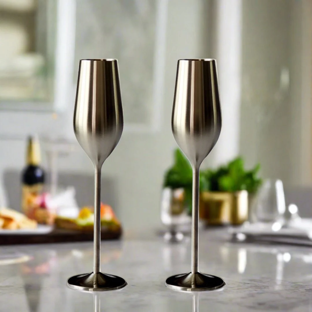 Silver Unbreakable Stainless Steel Champagne Flutes, Set of 2 - Image 7