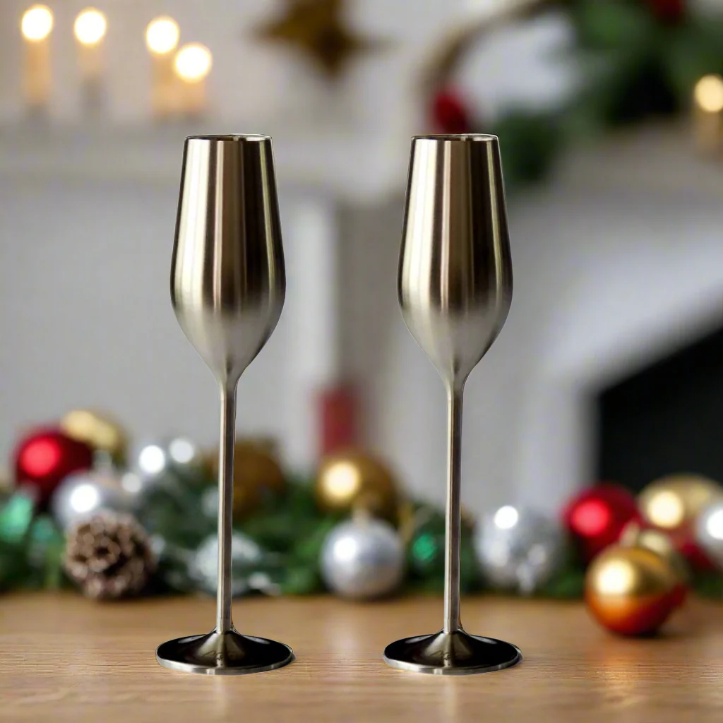Silver Unbreakable Stainless Steel Champagne Flutes, Set of 2 - Image 8