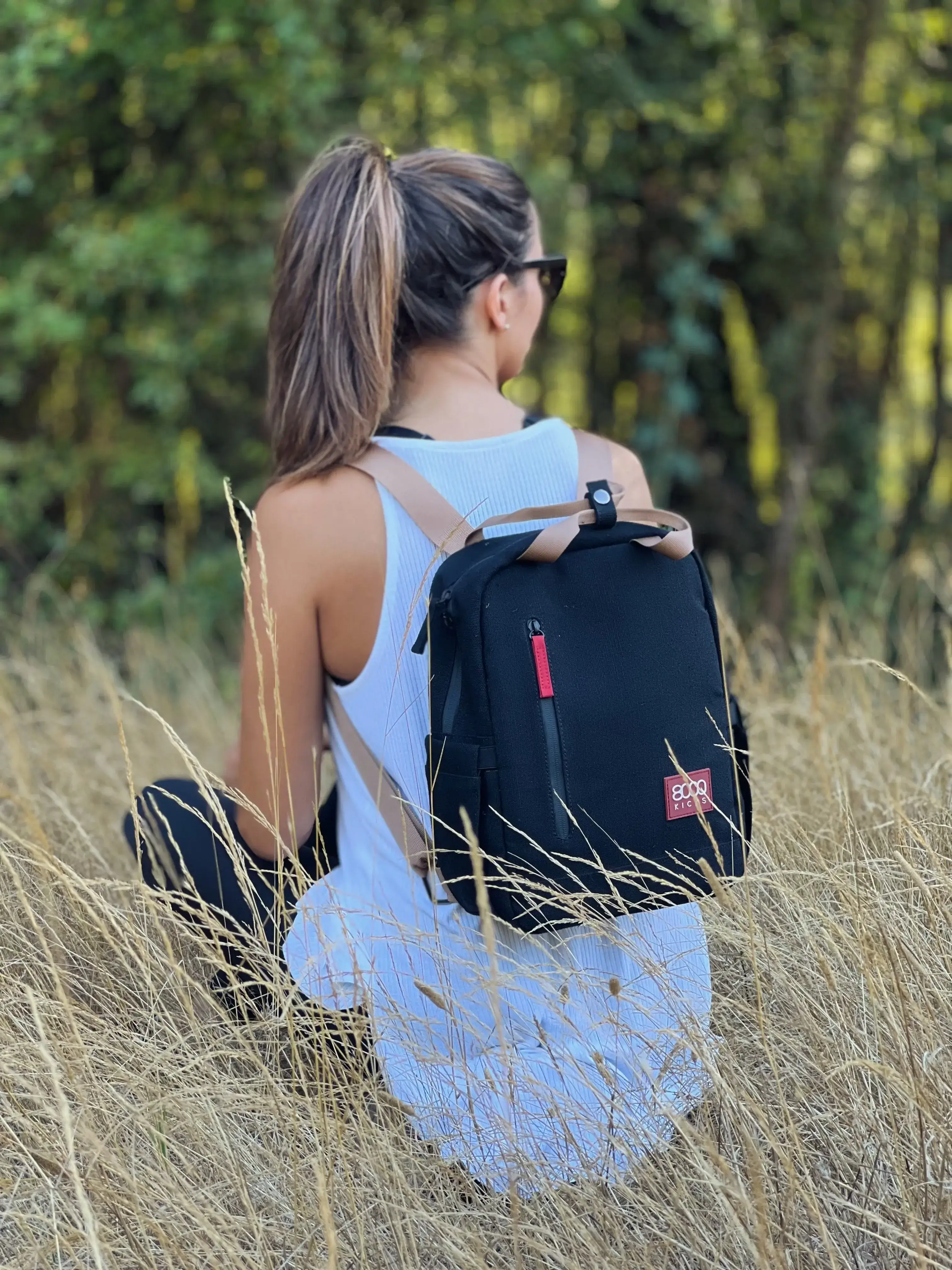 Small Hemp Backpack in Beige and Green - Image 9