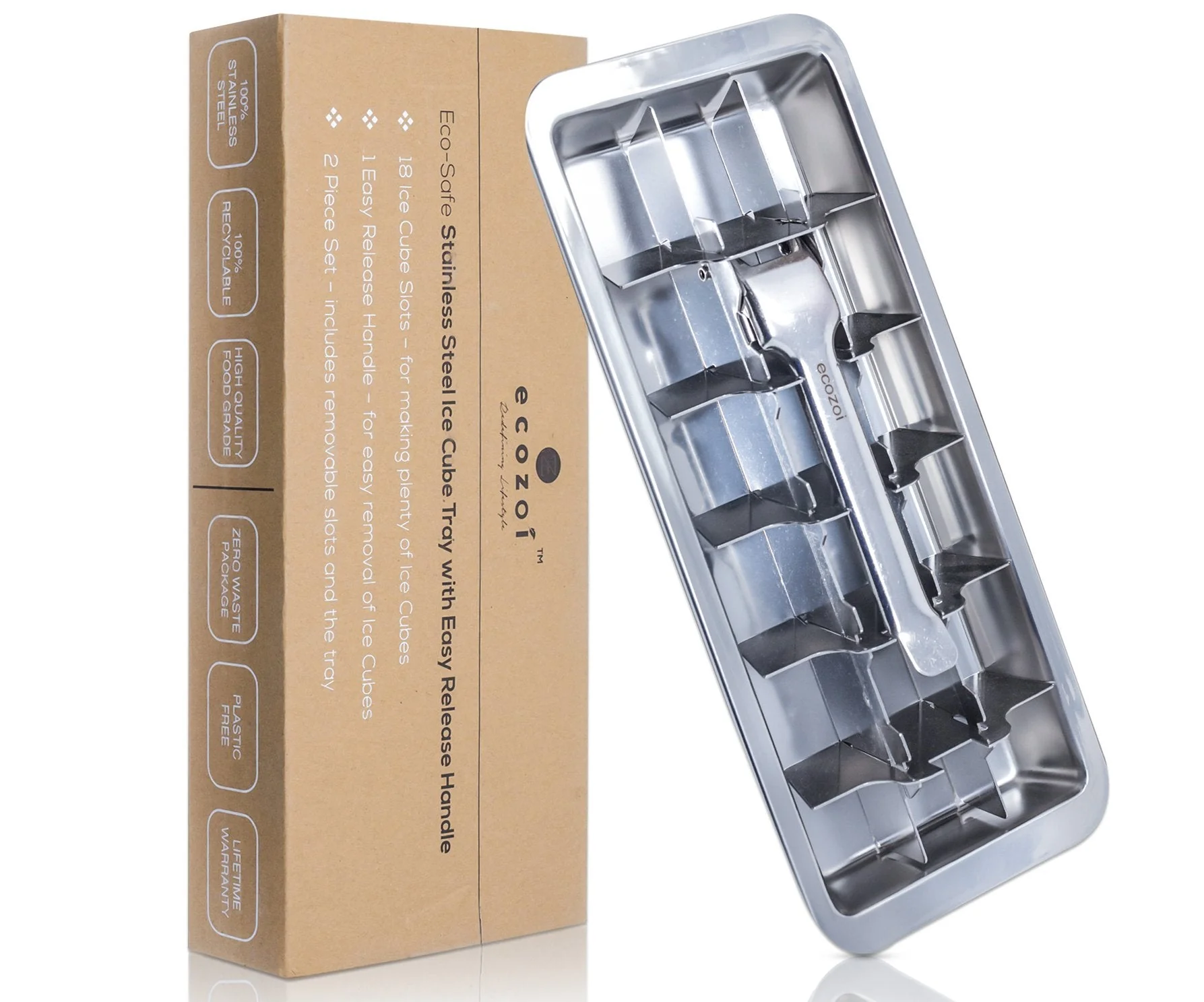 Stainless Steel Ice Cube Tray with Easy Release Handle, Vintage Design by ecozoi