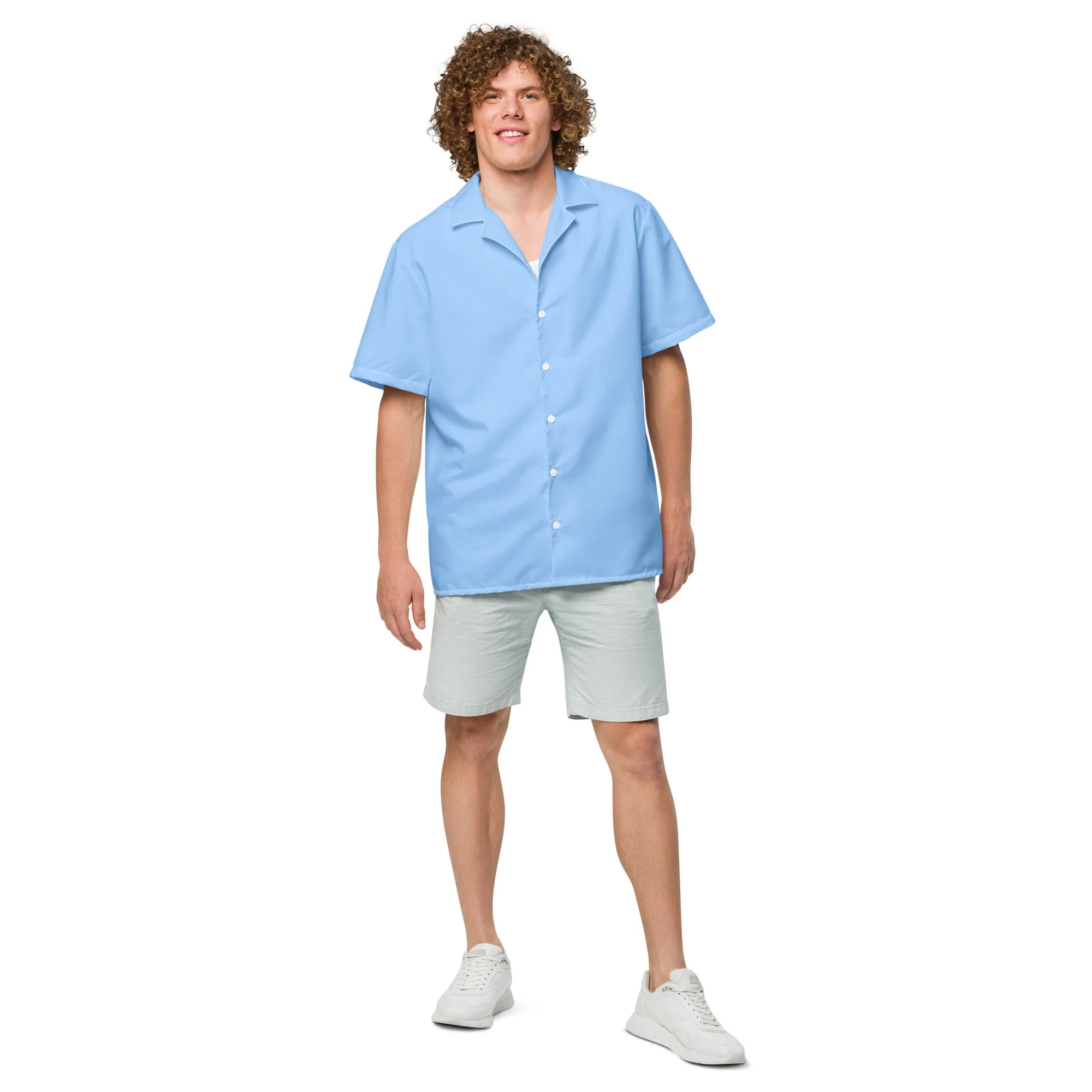 Stylish Solid Island Sky Blue Camp Shirt - Recycled Polyester, Pulls 2 Pounds of Ocean Plastic, Ideal for Men, Travelers, Beach Lovers - Image 3
