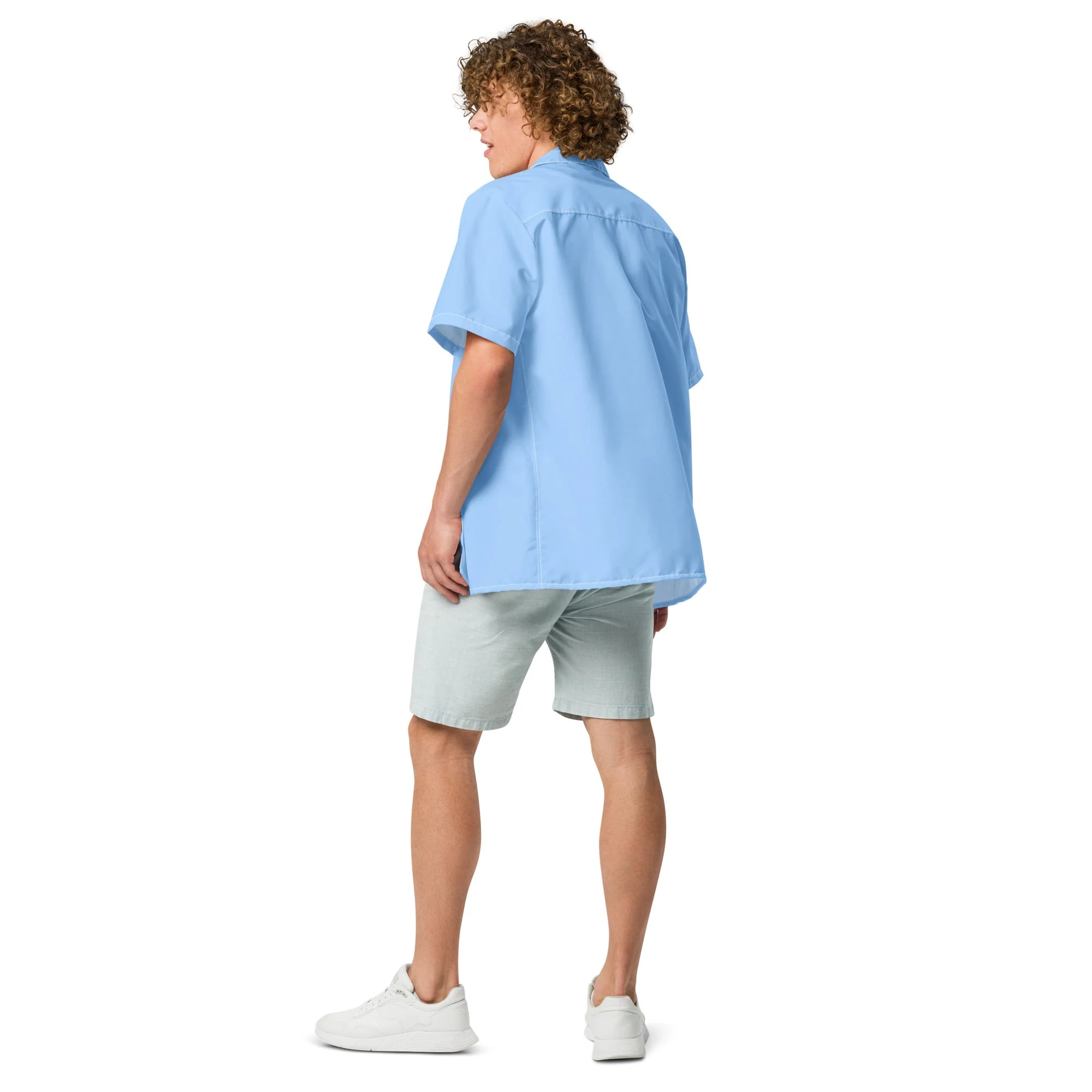 Stylish Solid Island Sky Blue Camp Shirt - Recycled Polyester, Pulls 2 Pounds of Ocean Plastic, Ideal for Men, Travelers, Beach Lovers - Image 4