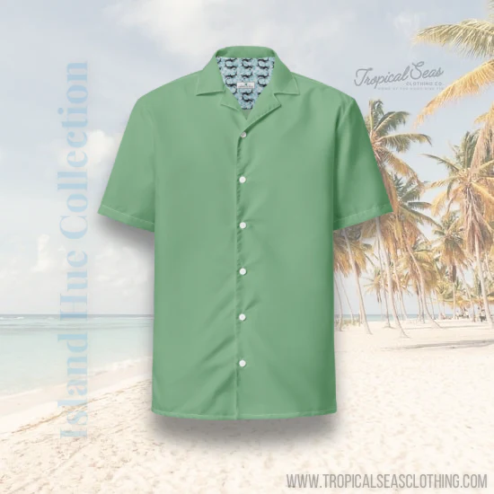 Stylish Solid Palm Green Camp Shirt - Recycled Polyester, Pulls 2 Pounds of Ocean Plastic, Ideal for Men, Travelers, Beach Lovers - Image 2