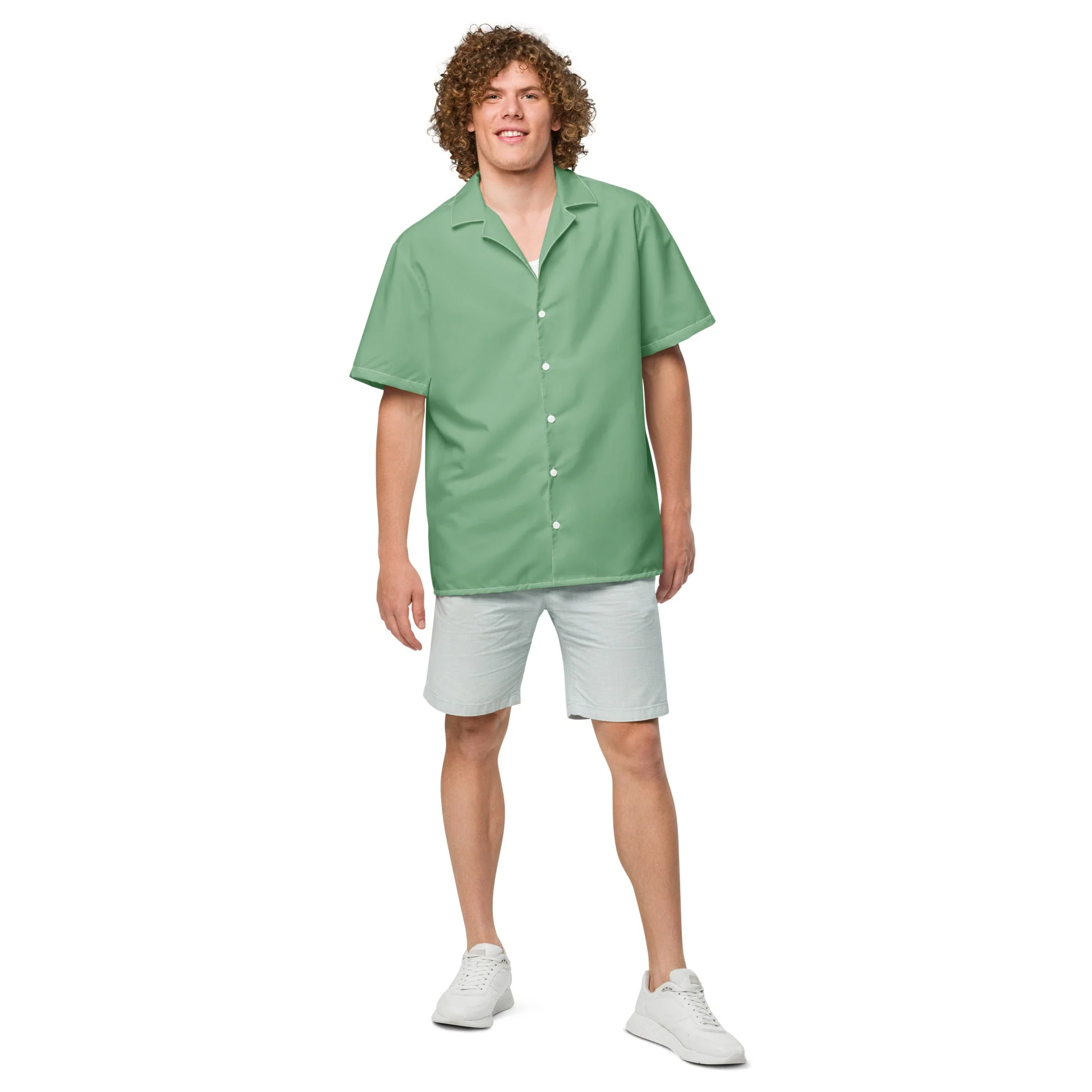 Stylish Solid Palm Green Camp Shirt - Recycled Polyester, Pulls 2 Pounds of Ocean Plastic, Ideal for Men, Travelers, Beach Lovers - Image 3