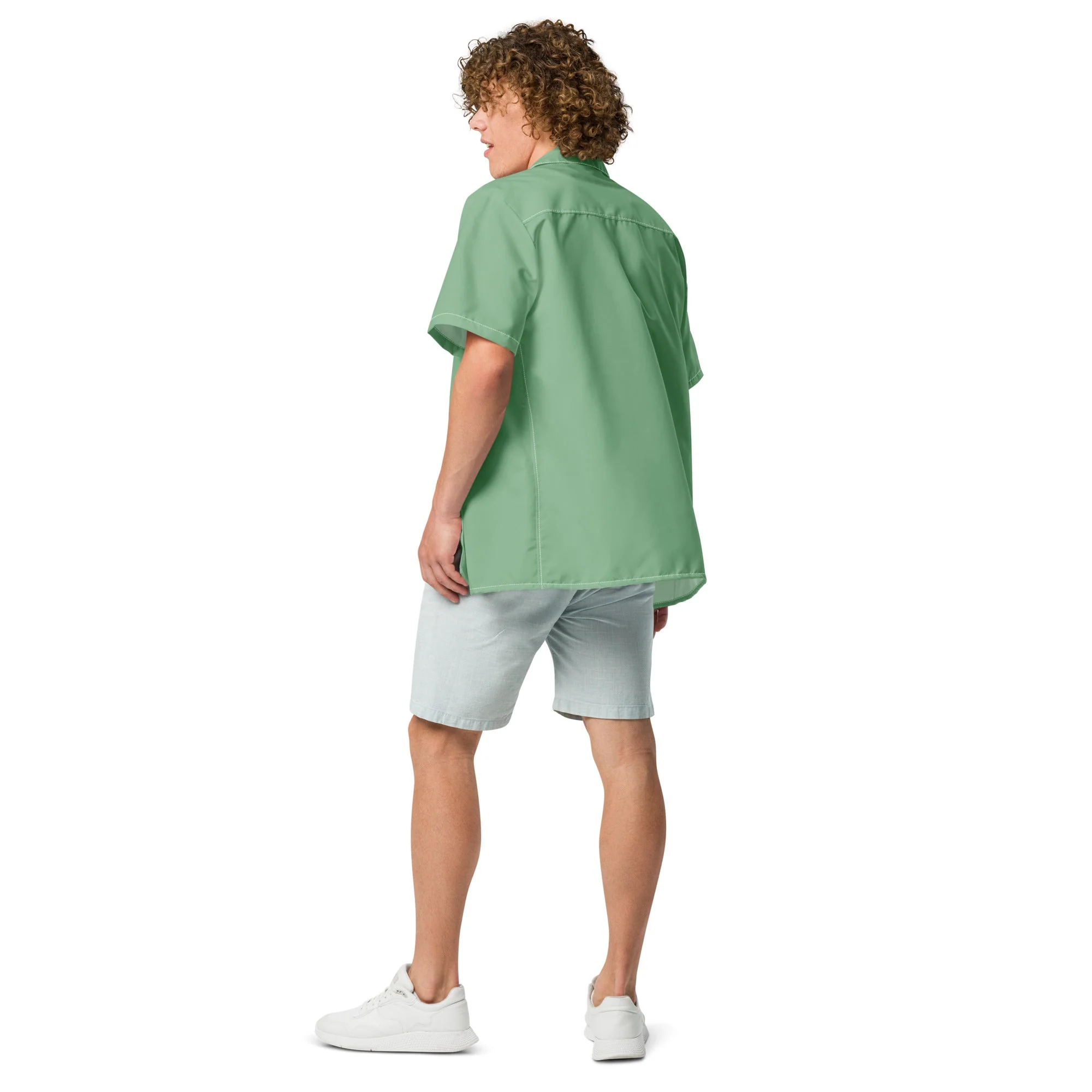 Stylish Solid Palm Green Camp Shirt - Recycled Polyester, Pulls 2 Pounds of Ocean Plastic, Ideal for Men, Travelers, Beach Lovers - Image 4