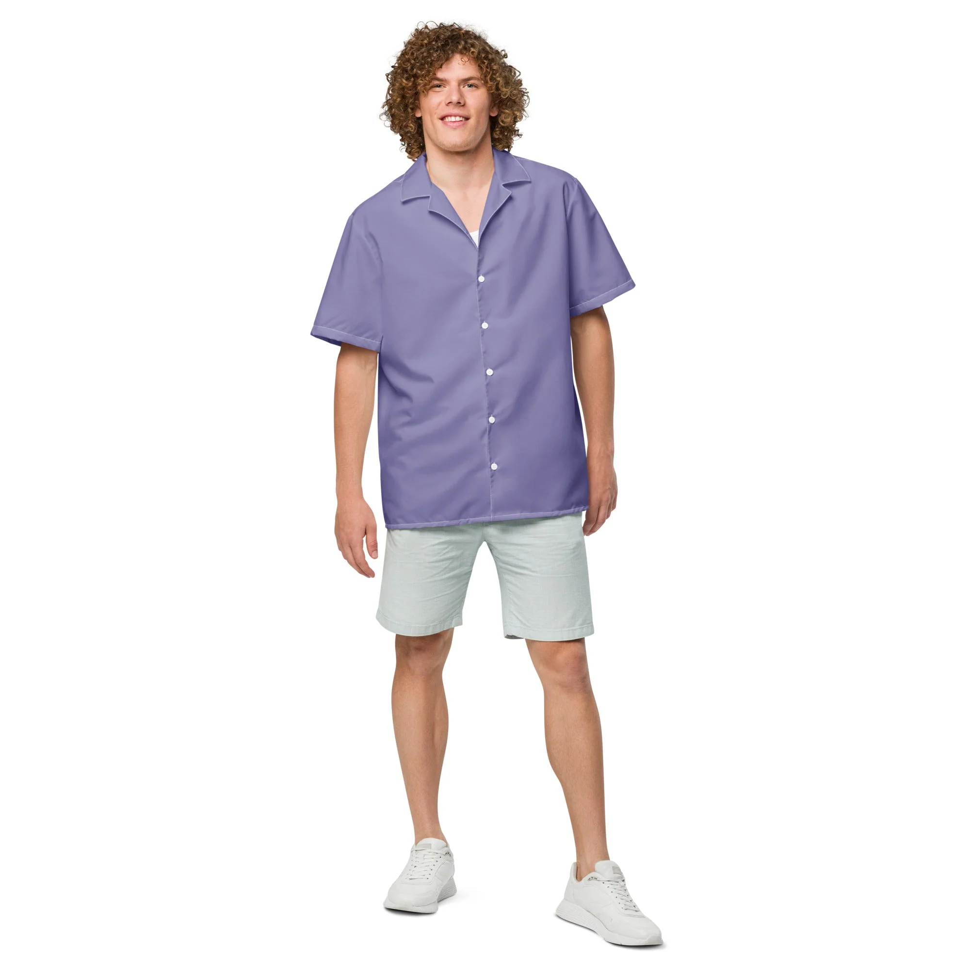 Stylish Solid Urchin Purple Camp Shirt - Recycled Polyester, Pulls 2 Pounds of Ocean Plastic, Ideal for Men, Travelers, Beach Lovers - Image 3