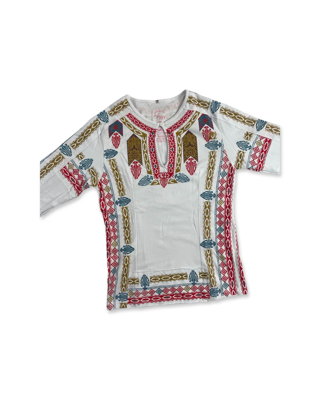 Tribal Design Women's Long Sleeve Shirt, White - Image 2