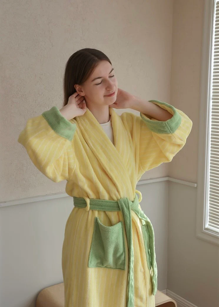 Ultra Soft Dopamine Stripe Bathrobe - 100% Organic Long-stapled Cotton - Image 6