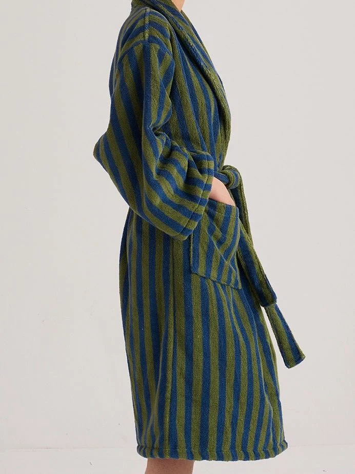 Ultra Soft Retro Stripe Bath Robe - 100% Organic Long-stapled Cotton - Image 2