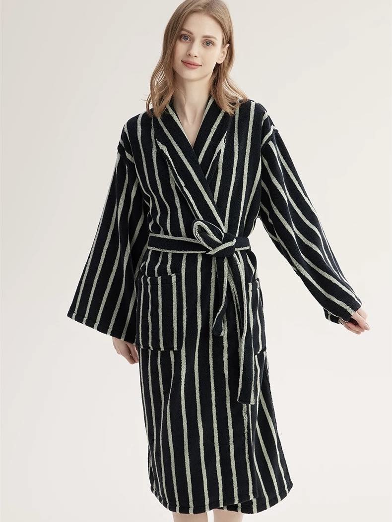 Ultra Soft Retro Stripe Bath Robe - 100% Organic Long-stapled Cotton - Image 3