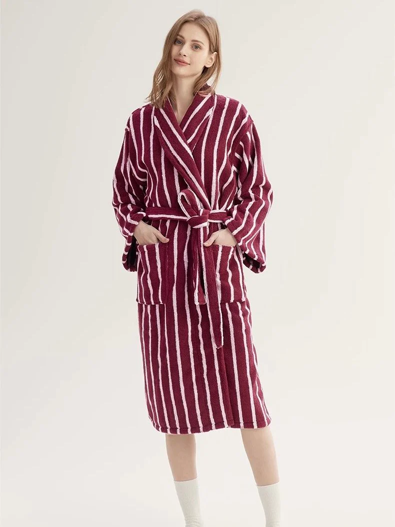 Ultra Soft Retro Stripe Bath Robe - 100% Organic Long-stapled Cotton - Image 4