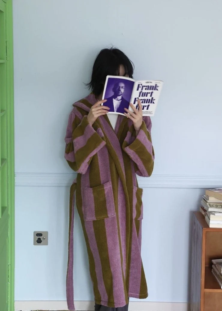 Ultra Soft Retro Whimsical Stripe Bath Robe - 100% Organic Long-stapled Cotton - Image 2