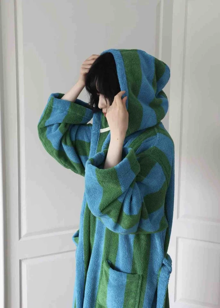 Ultra Soft Retro Whimsical Stripe Bath Robe - 100% Organic Long-stapled Cotton - Image 8