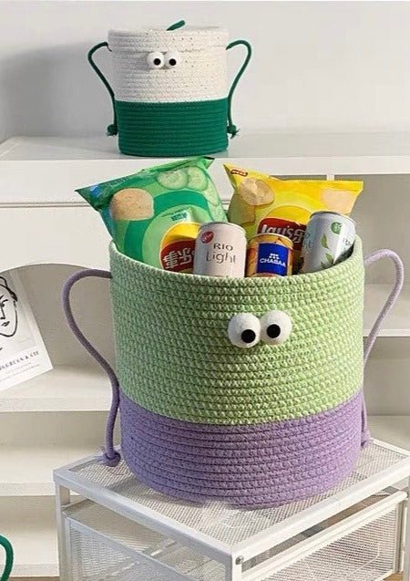 Whimsical Cute Big Eyes Woven Laundry Storage Basket Bag - Image 6