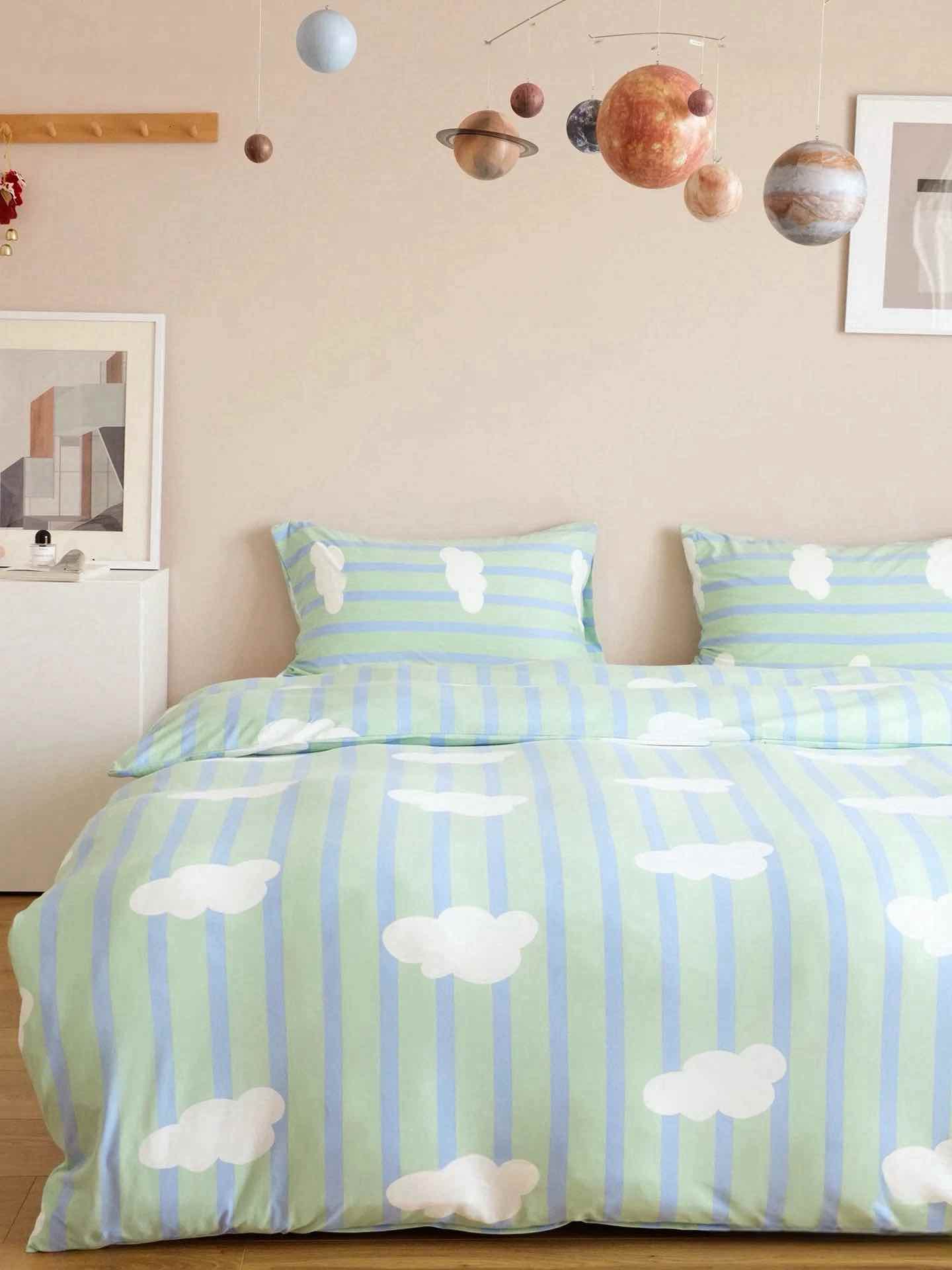 Whimsical Cute Cloud Stripe Duvet Cover Set With Pillowcases, 100% Cotton - Image 3