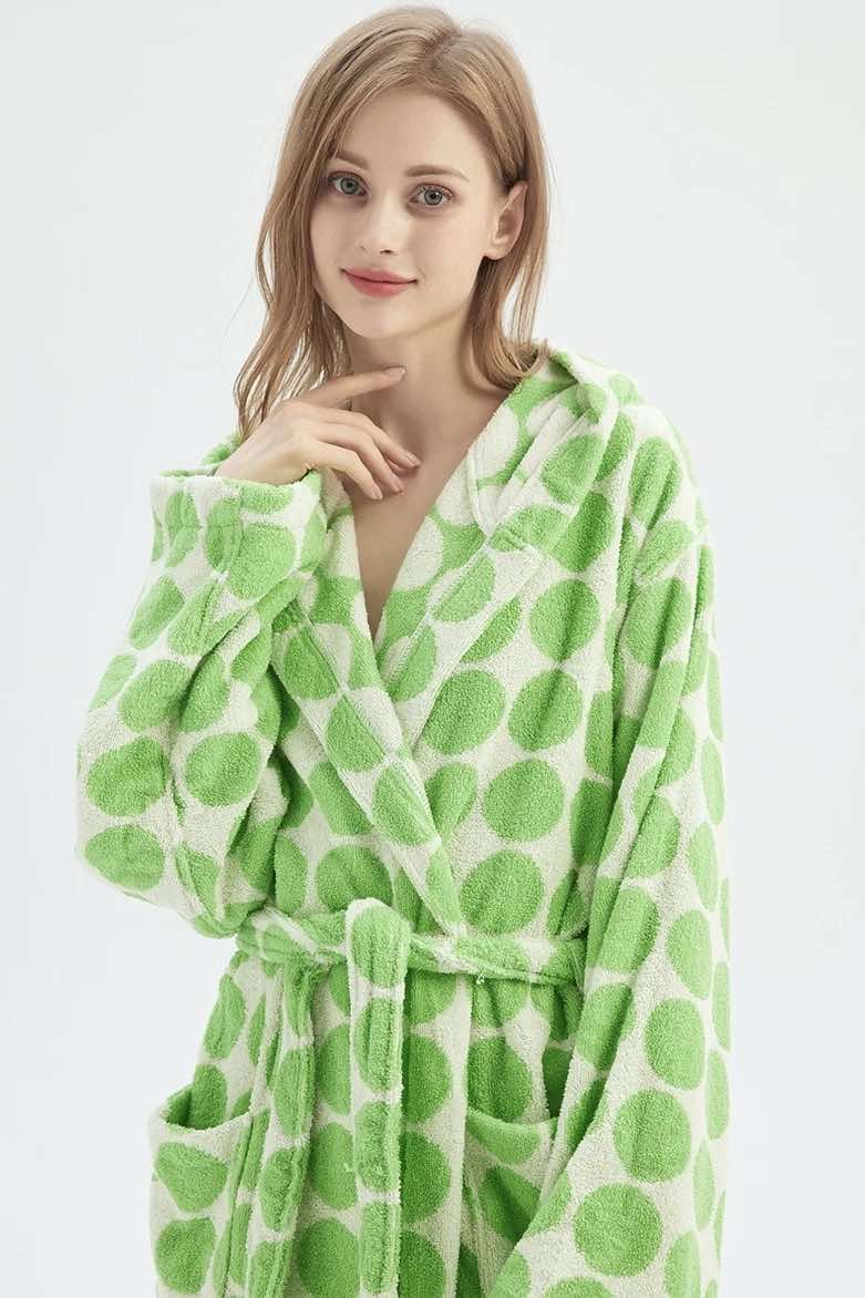 Whimsical Polka Dot Hooded Bath Robe - 100% Organic Long-stapled Cotton - Image 7
