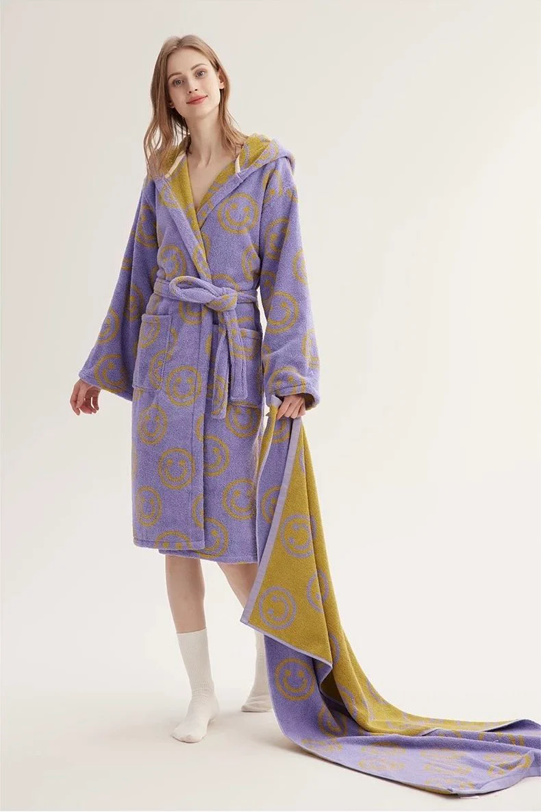 Whimsy Funky Smiley Face Hooded Robe - Soft 100% Organic Long-stapled Cotton - Image 2