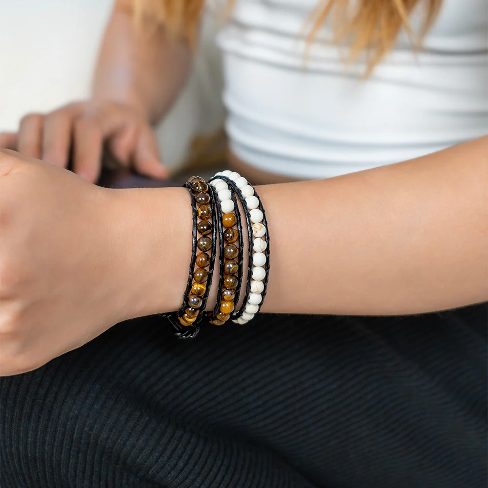 White Turquoise + Tiger Eye Bracelet - Image 3