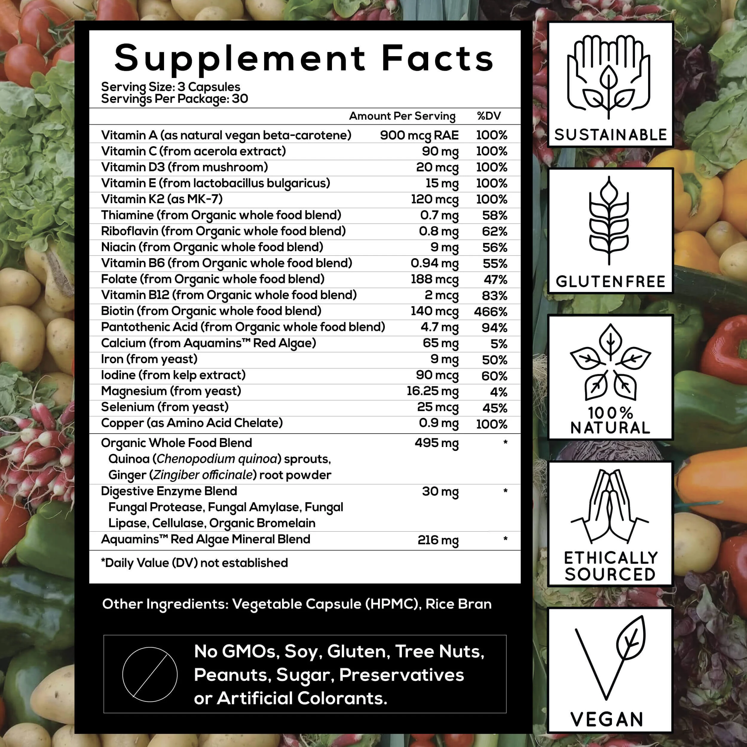 Whole Food Daily Multivitamin Sourced From 25+ Fruits and Vegetables by Wild Foods - Image 5
