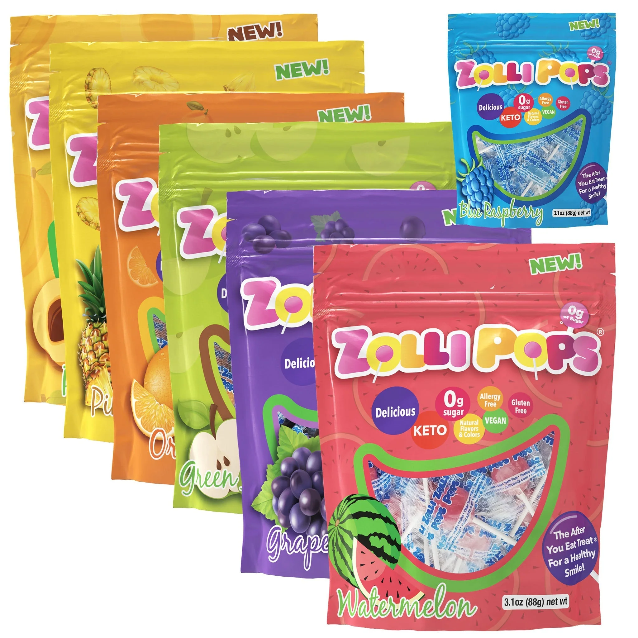 ZolliĀ® 7 Flavor Pack of Zero Sugar Zollipops 7 Bags, by Zolli Candy